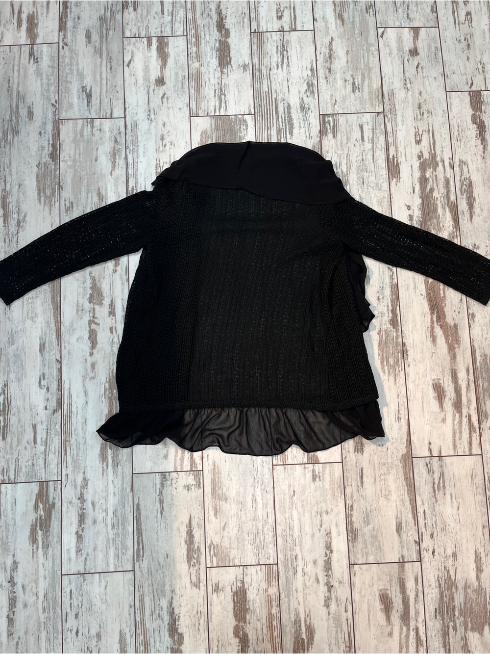Monoreno Mixed Media Open Front Cardigan Womens Medium Black Crochet Chiffon - Picture 5 of 13